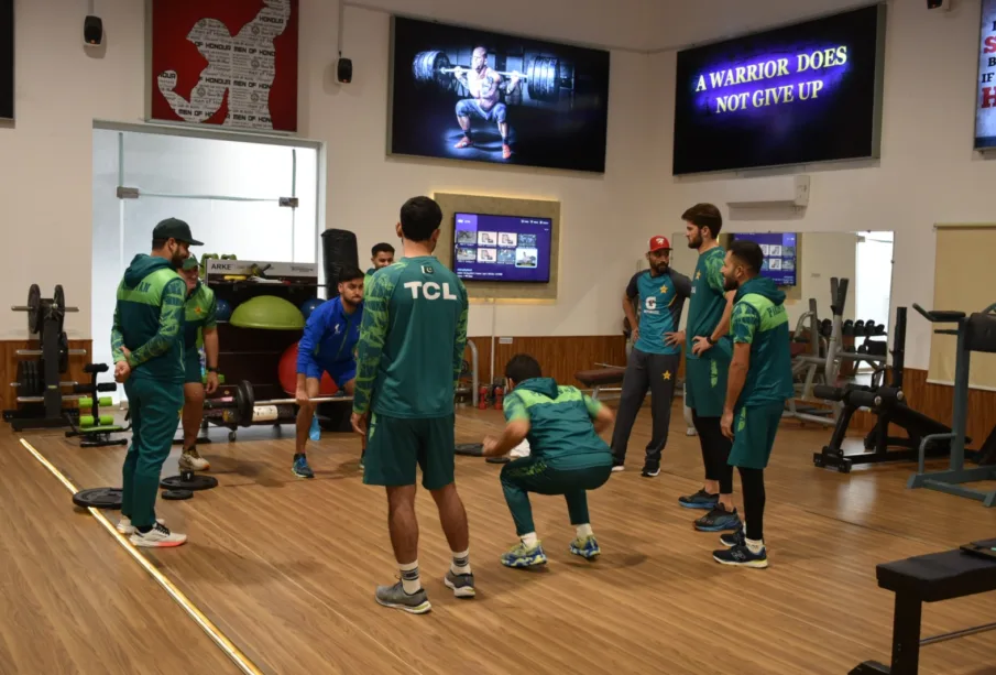 Pakistan players undergo training and gym exercises during the fitness camp at Army School of Physical Training (ASPT), Kakul