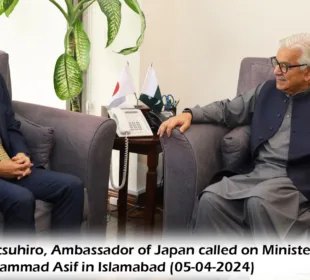 H.E. Wada Mitsuhiro, Ambassador of Japan called on Minister for Defence, Khawaja Muhammad Asif in Islamabad today.