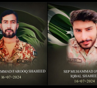 during intense fire exchange, Naib Subedar Muhammad Farooq (age 44 years, resident of District Narowal) and Sepoy Muhammad Javed Iqbal (age 23 years, resident of District Khanewal) paid the ultimate sacrifice and embraced Shahadat.