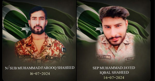 during intense fire exchange, Naib Subedar Muhammad Farooq (age 44 years, resident of District Narowal) and Sepoy Muhammad Javed Iqbal (age 23 years, resident of District Khanewal) paid the ultimate sacrifice and embraced Shahadat.