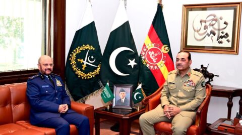 H.E General Fayyadh Bin Hameed Al Rowaili, Chief of General Staff (CGS), Saudi Armed Forces, called on General Syed Asim Munir, NI (M), HJ, Chief of Army Staff (COAS), at General Headquarters (GHQ) today.